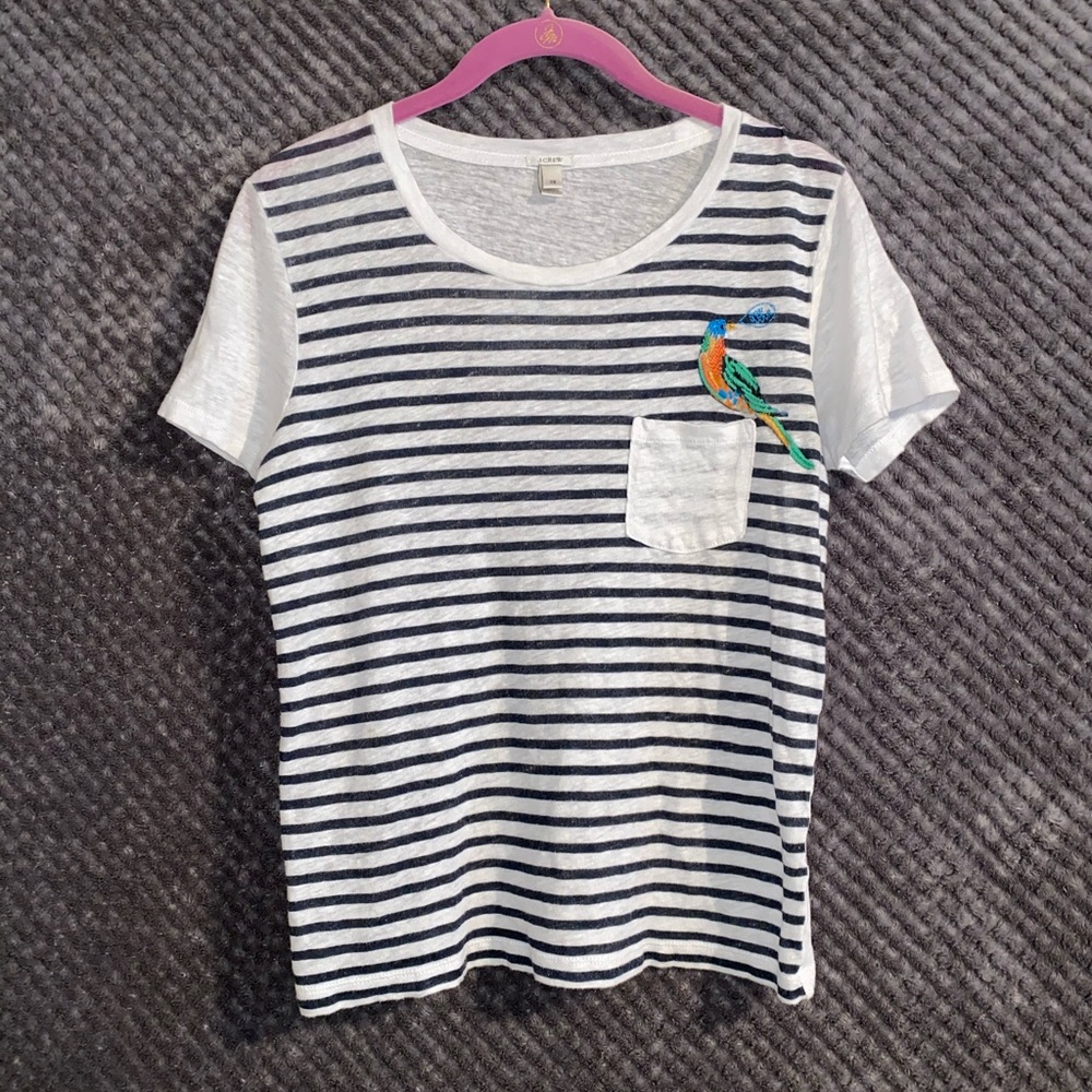 J.Crew striped embroidered bird shirt XS